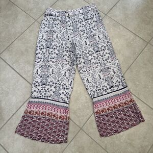 Lilka Anthropologie Floral White Blue & Red Palazzo Pull On Bohemian Pants Sz XL